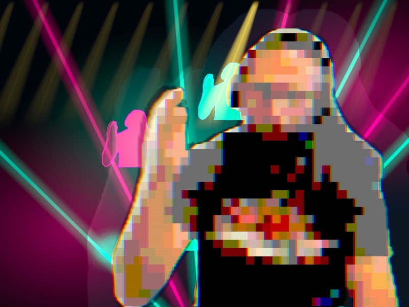 PRIVACY on: the DJ's face and body turned into coloured blocks over the show